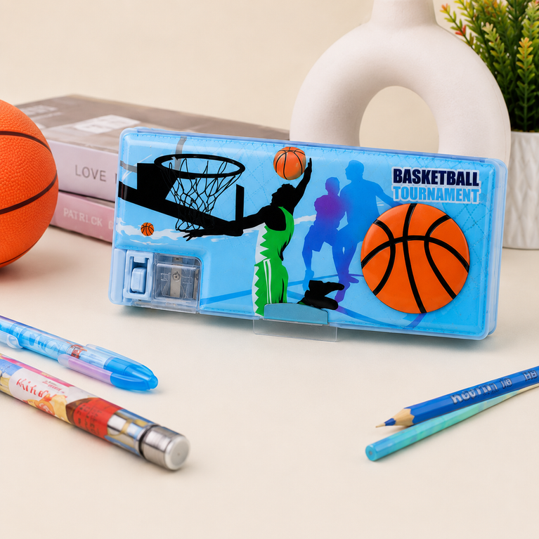 Basketball Pencil Box for Kids with Built-In Sharpener | Blue