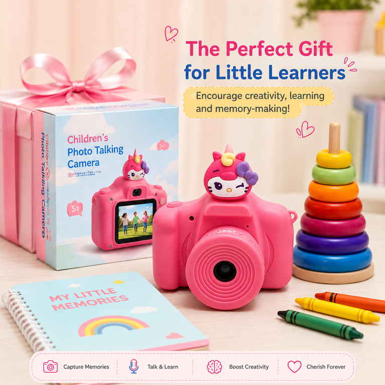 Kids Photo-Talking Digital Camera with Voice Recording & Story Playback – Cute Cartoon Children's Camera Toy