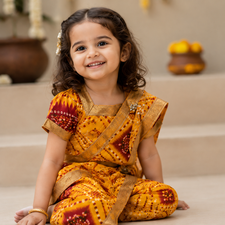 Yellow Bandhani Ethnic Outfit | Festive Traditional Wear Radha Dess