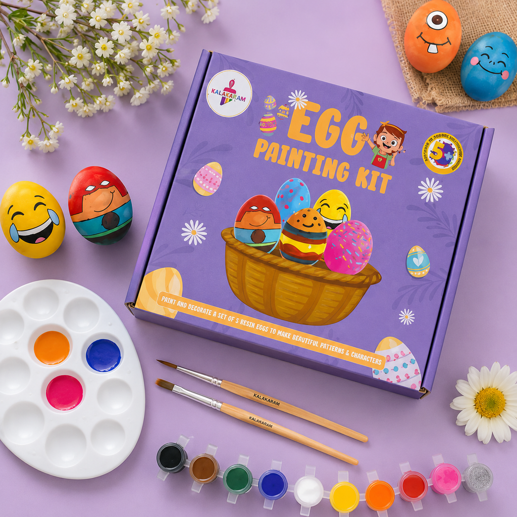 Kalakaram DIY Egg Painting Kit | 5 Wooden Eggs for Painting | Painting & Coloring Activity Kit