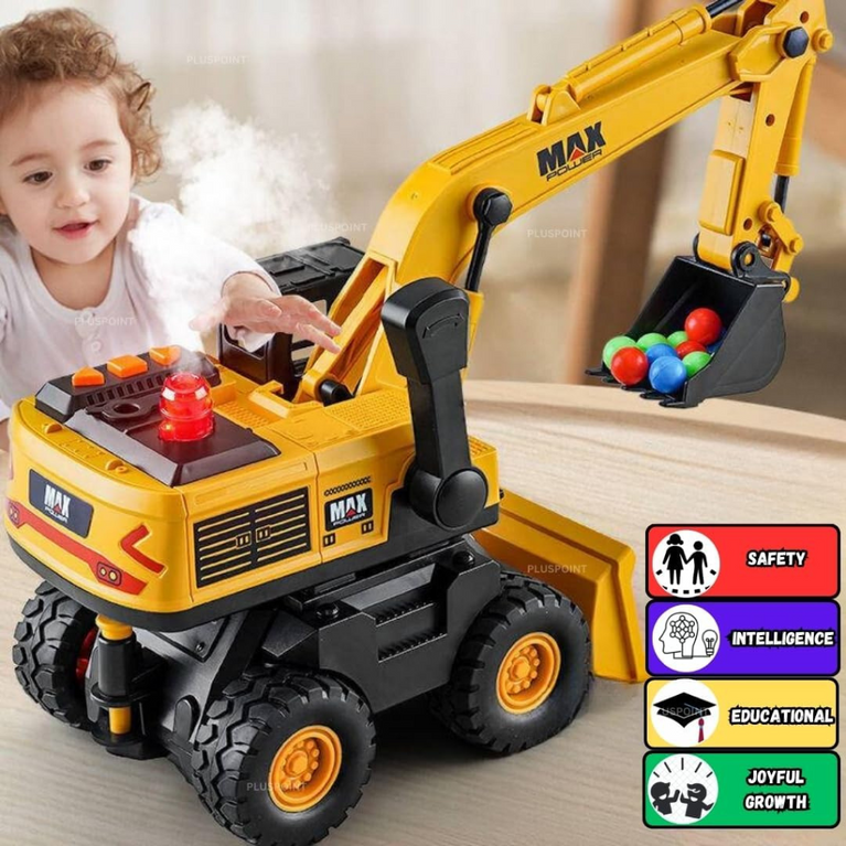 Nino's Oversized Excavator Toy Truck with Lights, Music & Smoke (Yellow)
