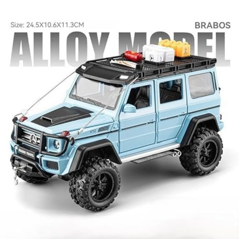 Nino's Mercedes-Benz Brabus 4x4 Diecast Car, 1:24 Scale, Pull Back with Lights & Sound (Blue & Black)