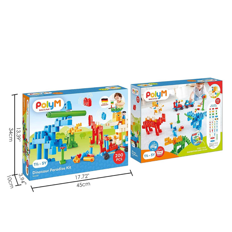 PolyM Dinosaur Paradise Kit Building Blocks (200 Piece)