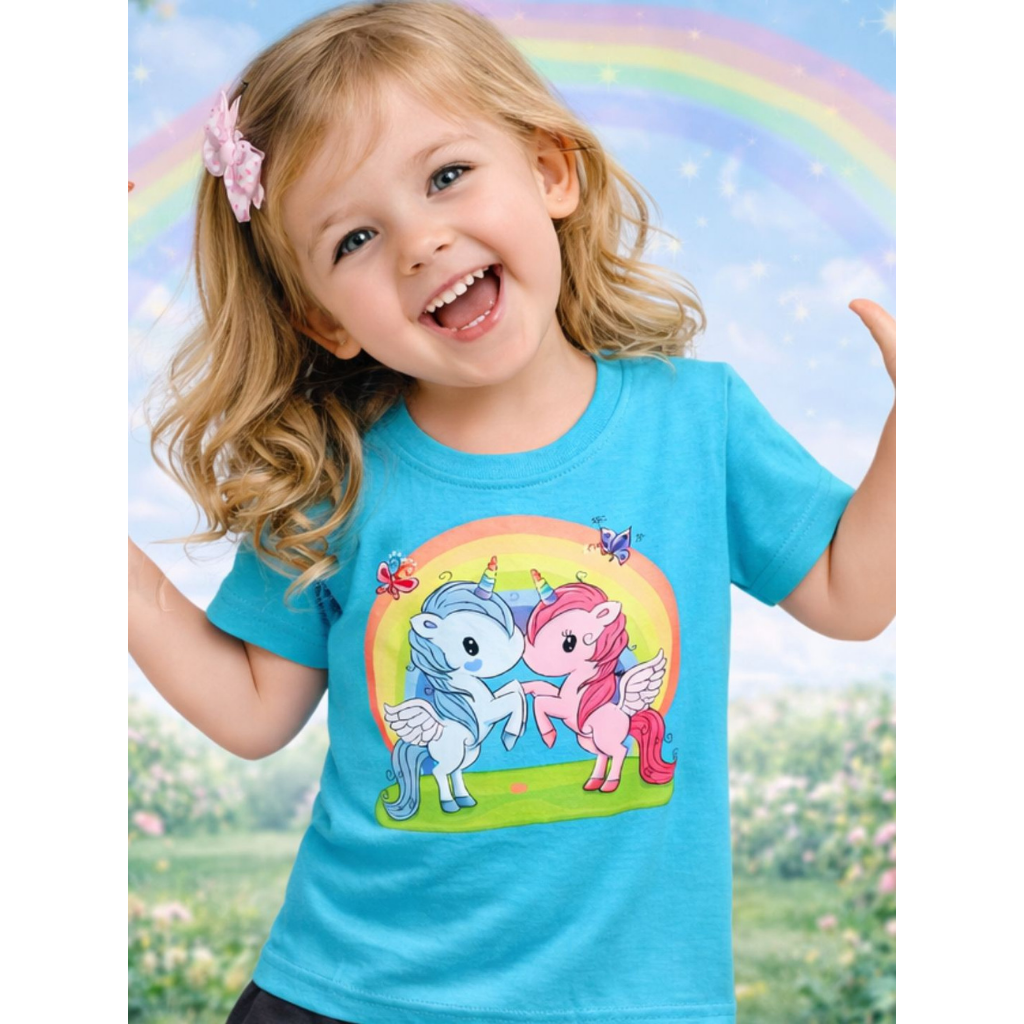 Ninos 100% Cotton Knit Half Sleeves "Unicorn Paired" Printed Coordinating Tee & Shorts Set for Girls