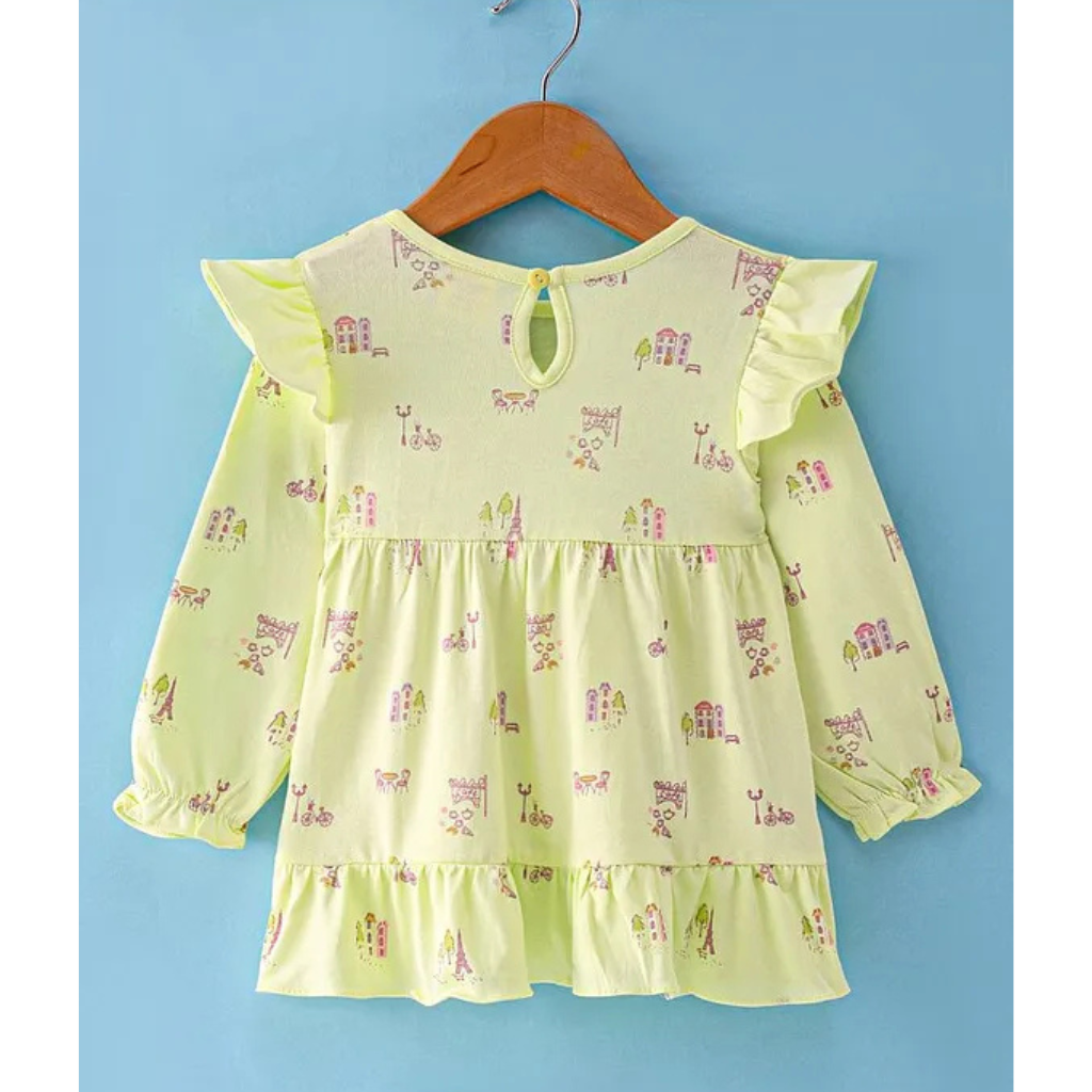Zero Sinker Knit Full Sleeves Floral Printed Frock with Frill Detailing
