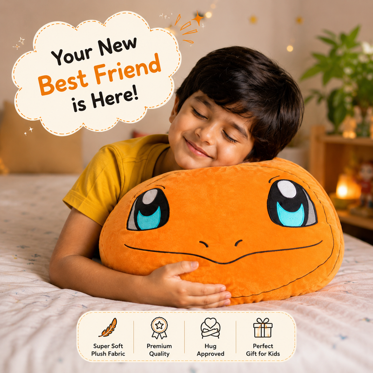 Cute Orange Character Plush Cushion – Ultra Soft Hug Pillow for Kids