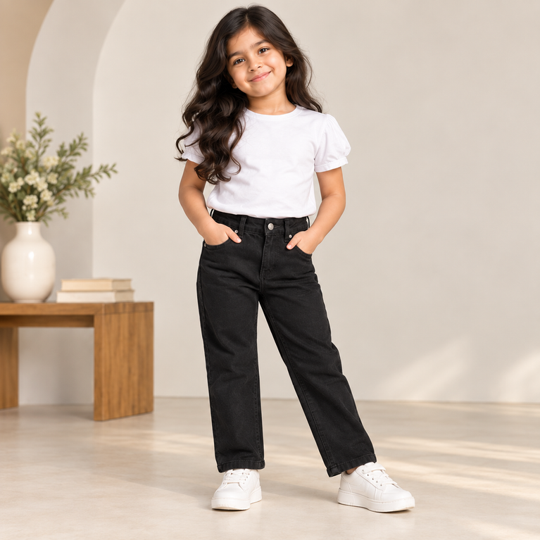 Black Denim Jeans | Straight Fit Kids Jeans