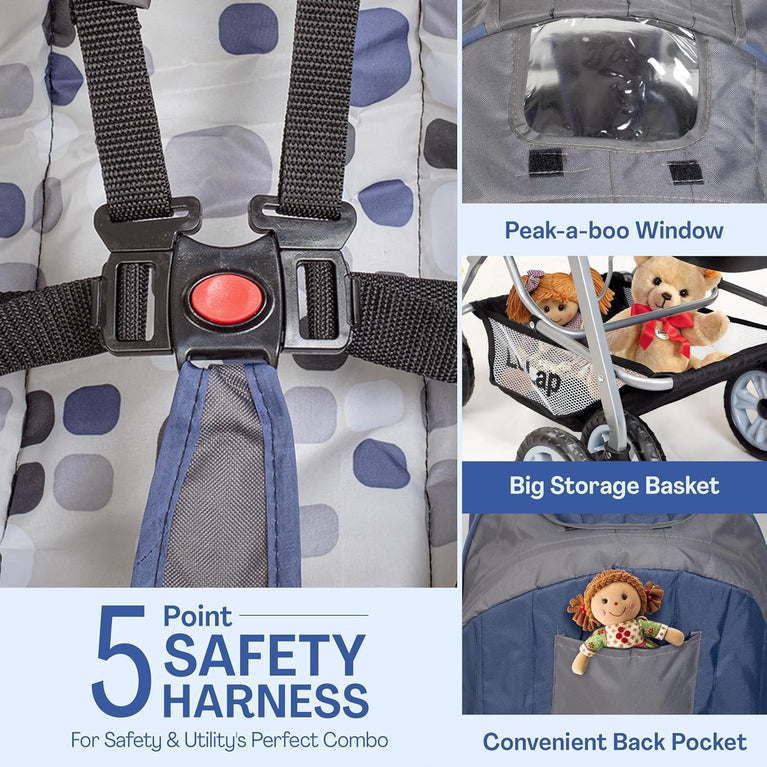 Baby Stroller for Kids with Reversible Handle & 5-Point Safety Harness – Foldable Lightweight Pram with Storage Basket | LuvLap Style