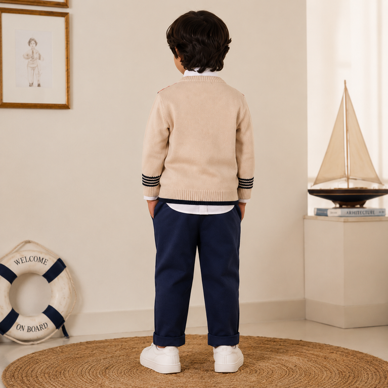 Nautical Sweater Set with Bow Tie & Trousers