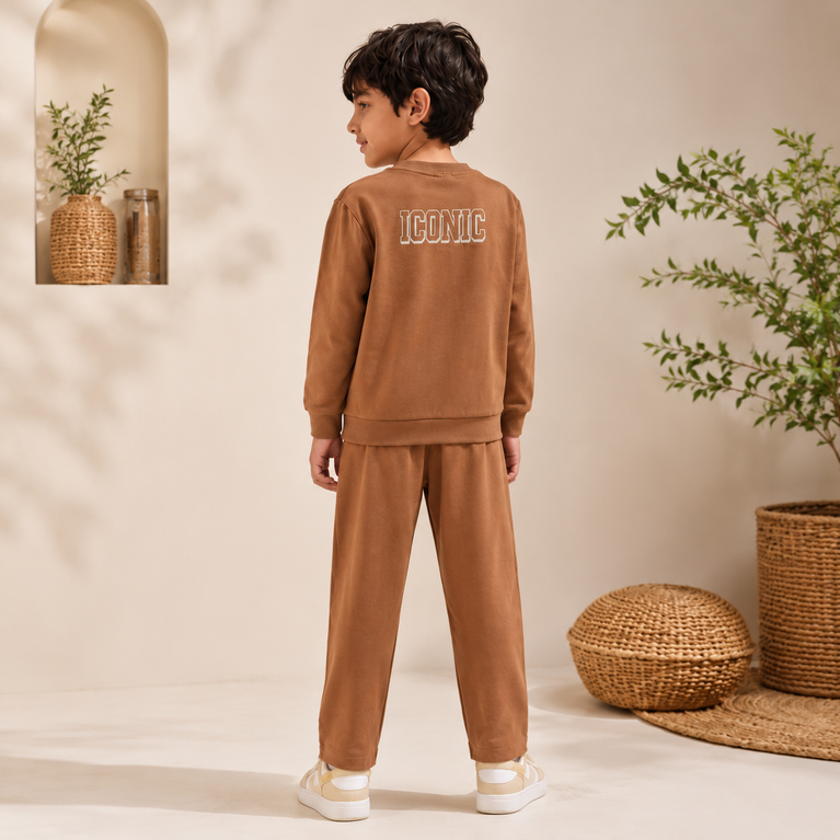 Cotton Lycra Co-Ord Clothing Set | Full Sleeve Graphic Sweatshirt & Jogger Pants | Soft Casual Winter Outfit for Boys