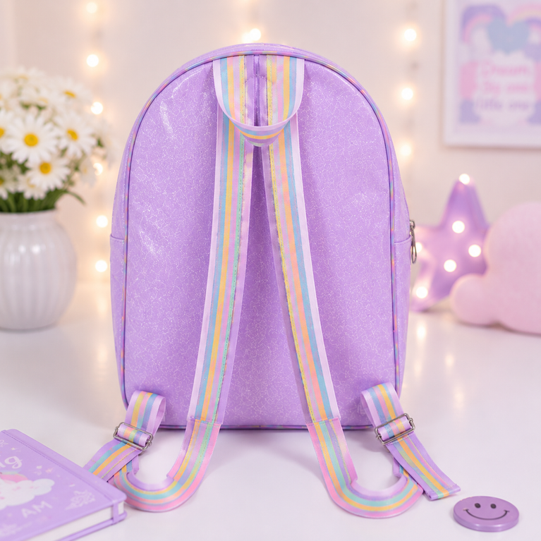Girls Glitter Transparent Backpack with Sequin Pocket &amp; Rainbow Adjustable Straps