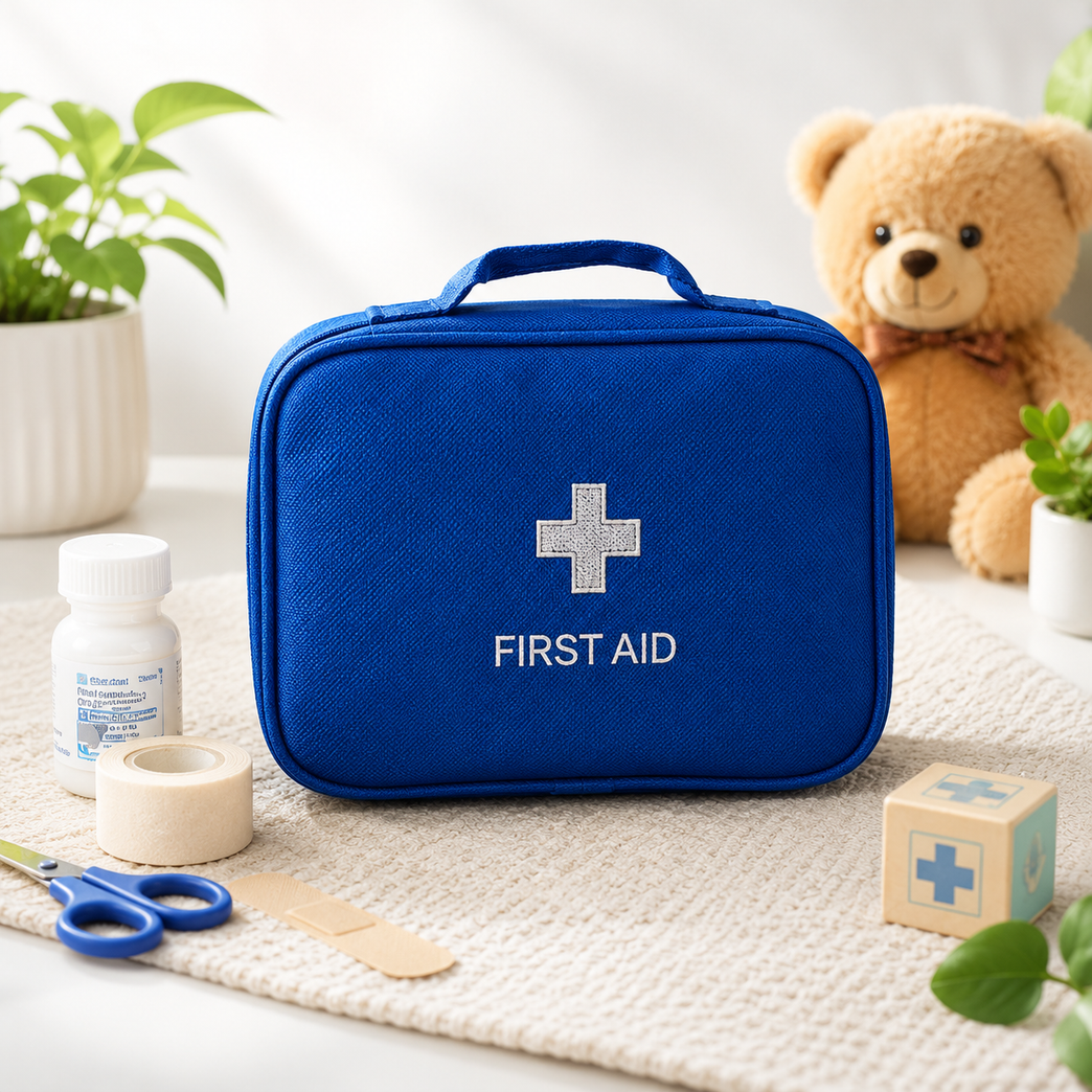 Portable First Aid Kit Empty Storage Bag | Waterproof Medical Organizer Case with Multiple Compartments | Travel, Home, Car &amp; Office Emergency Medicine Pouch (Grey/Blue)