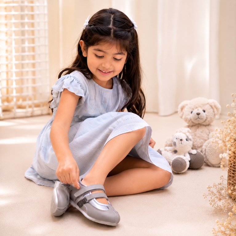 Silver Mary Jane Shoes with Double Strap | Lightweight Party &amp; Casual Footwear