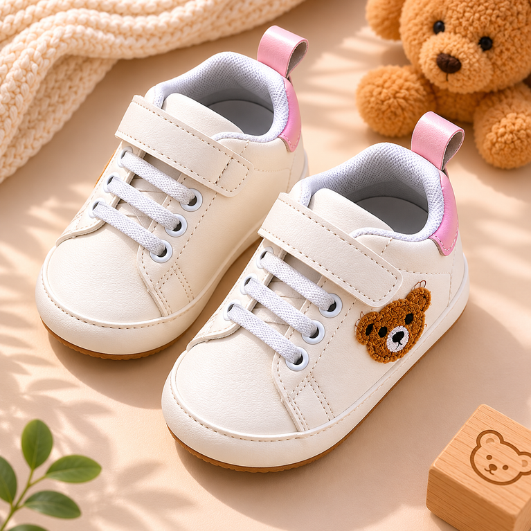 Tiny Steps Teddy Baby Sneakers – Soft Sole Velcro Walking Shoes for Infants & Toddlers