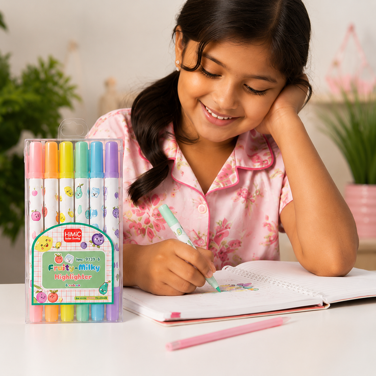 Fruity Milky Pastel Highlighter Set – 6 Colours | Cute Kids Stationery