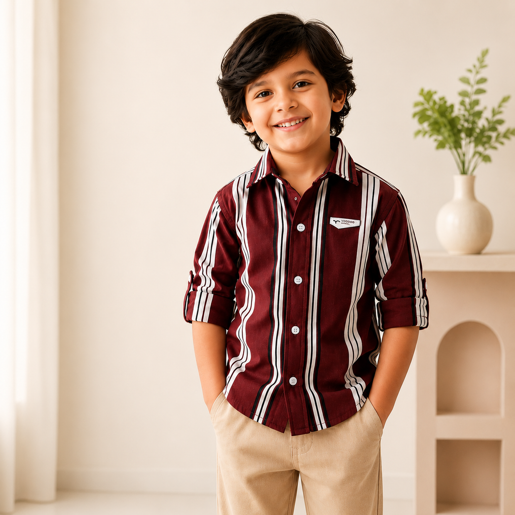 Boys  Vertical Stripe Cotton Shirt – Full Sleeves Smart Casual Shirt for Kids