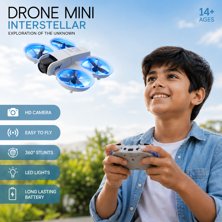 Mini Drone for Kids with HD Camera, LED Lights & 360° Stunts | Foldable RC Quadcopter | White