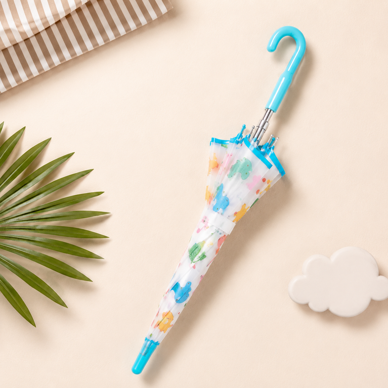 Kids Transparent Dome Umbrella with Colourful Animal Print | Cute Blue Umbrella