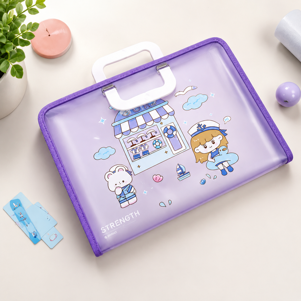 Plastic Document Carry Folder with Handle | A4 Expanding File Bag | Waterproof Portable Art School Organizer