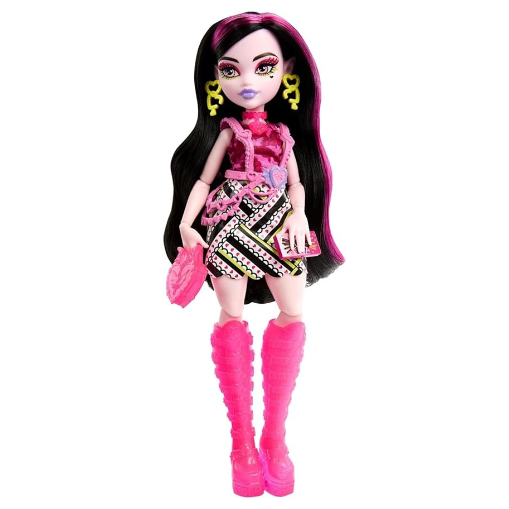 Monster High Doll and Fashion Set, Draculaura Doll, Skulltimate Secrets ,Neon Frights, Dress-Up Locker with 19+ Surprises