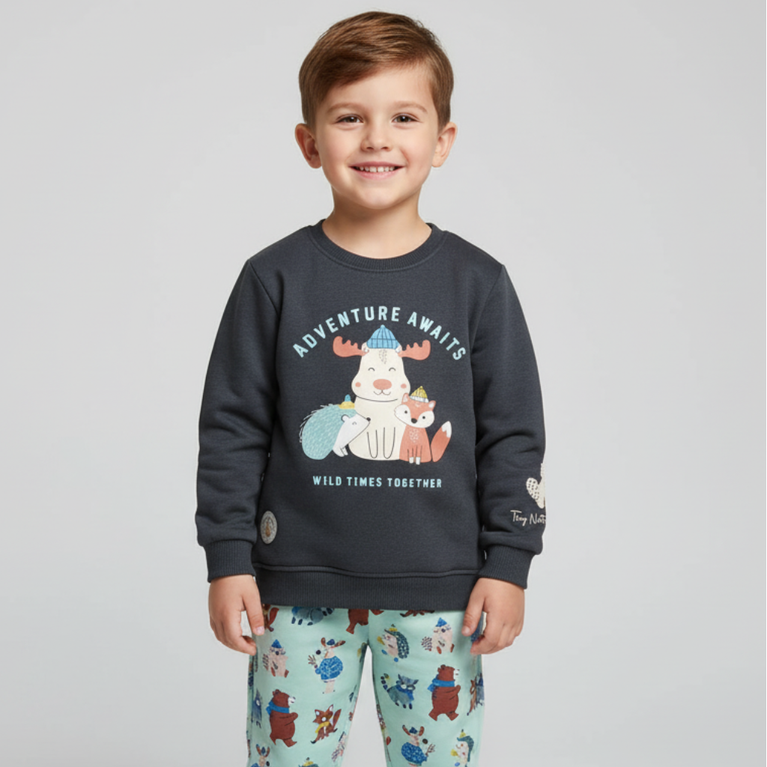 CUCUMBER- Fleece Knit Full Sleeves Winter Wear Night Suit With Animal Print