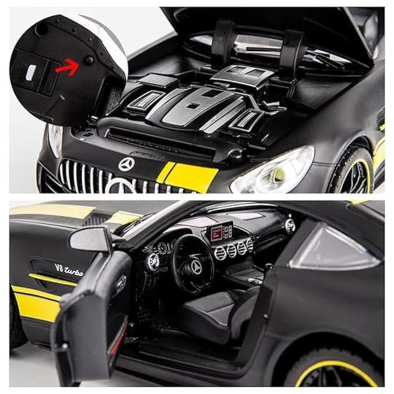 Nino's Die-Cast Mercedes Benz GTR Toy Car with Pull Back Action, Lights & Sound (White/Black)