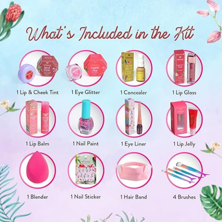 Whimsy 7-Piece Organic Makeup Kit for Girls & Teens |Real & Skin-Friendly Beauty Set for Kids 4-16 years