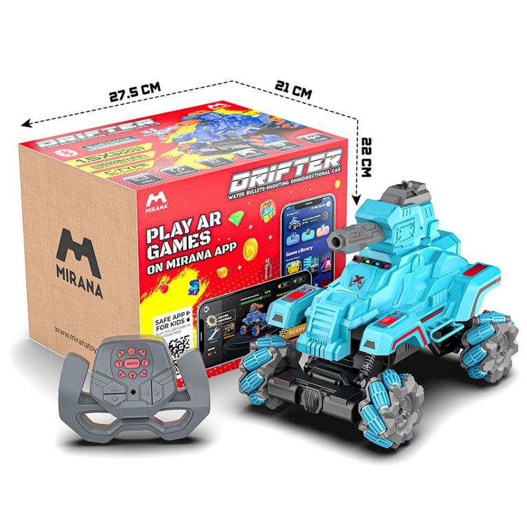 Mirana Drifter Tank Bullet Shooter 4WD 4x4 RC Car Toy for Kids - Remote & App Controlled Vehicle - 360 Rotation & Omnidirection Wheels - Type-C USB Rechargeable