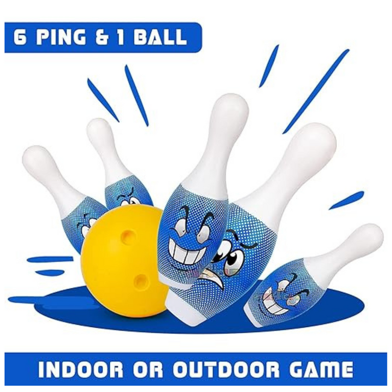 Ninos Big Size Bowling Play Set with 6 Big Pins and 1 Easy Insert Finger Ball Toy for Kids