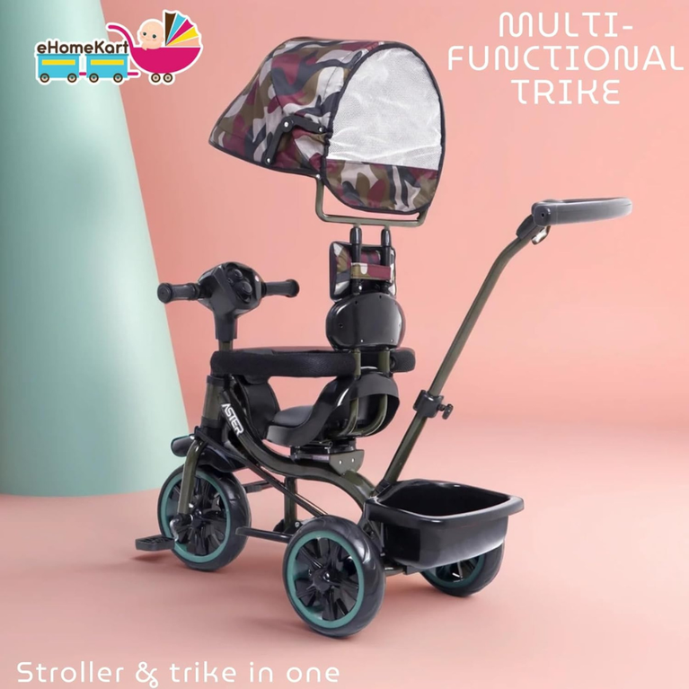Fun Ride Aster 4-in-1 Kids Tricycle with Rotatable Seat & Parental Handle Adjustable Canopy for (1.5-5 Years)