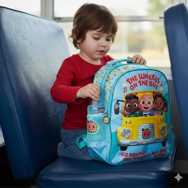 Striders CoComelon School Backpack with Light & Music – The Wheels on the Bus 3D Design (16 inches)