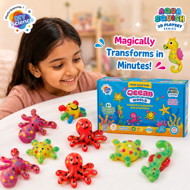 DIY Ocean World Aqua Squish Science Kit – Make Your Own Colourful & Squishy Sea Creatures STEM Activity Set for Kids