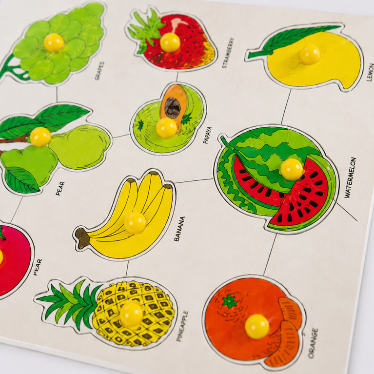 Wooden Fruits Puzzle Board for Kids | Montessori Fruit Recognition & Early Learning Educational Toy