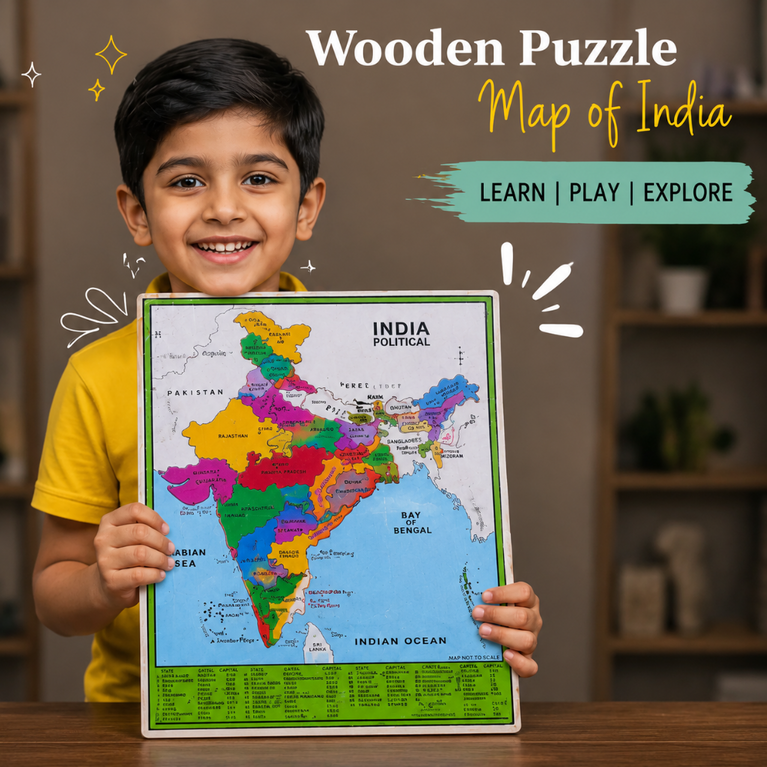 India Political Map Wooden Puzzle Board for Kids | Educational Geography Learning Toy