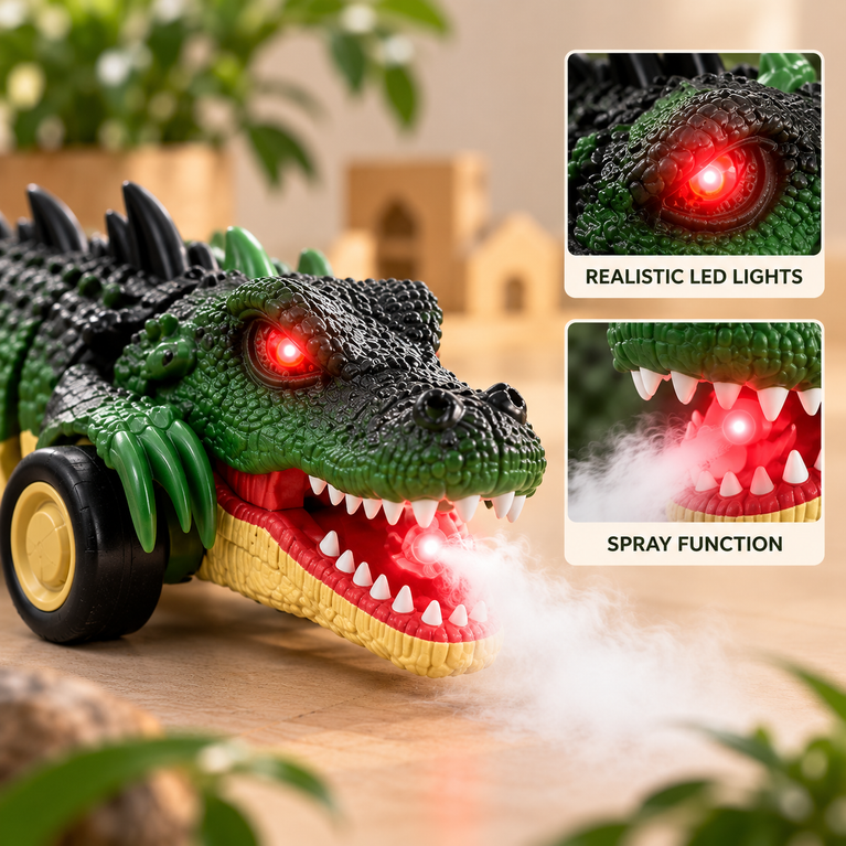 RC Crocodile Toy with Spray Function, LED Lights and Remote Control | 3.7V Rechargeable Battery