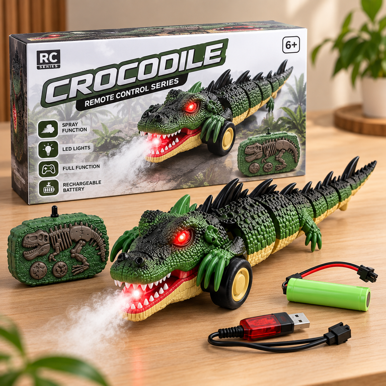 RC Crocodile Toy with Spray Function, LED Lights and Remote Control | 3.7V Rechargeable Battery