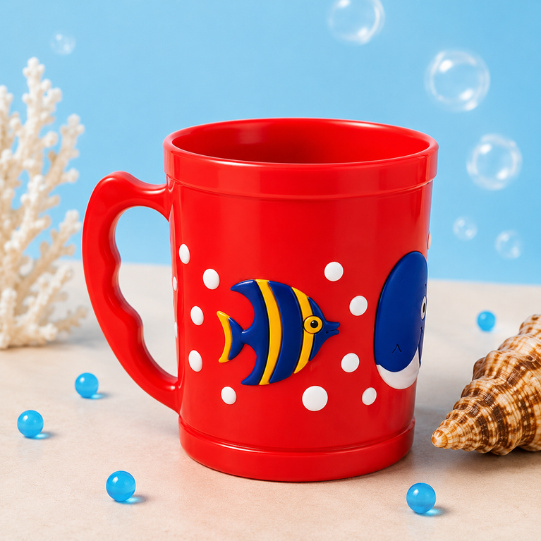 Whale Plastic Mug with Handle | Cute Ocean-Themed Reusable Drinking Mug for Milk, Juice & Water | BPA-Free | Red