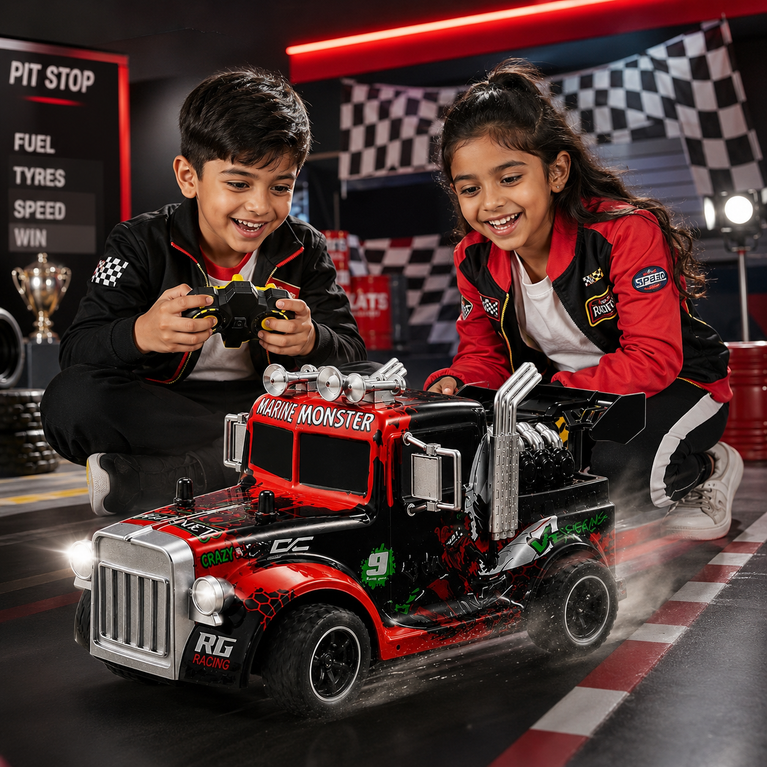 Hornet RC Spray Light Truck with 2.4GHz Remote Control, LED Lights &amp; Mist Spray – Rechargeable Racing Toy for Kids