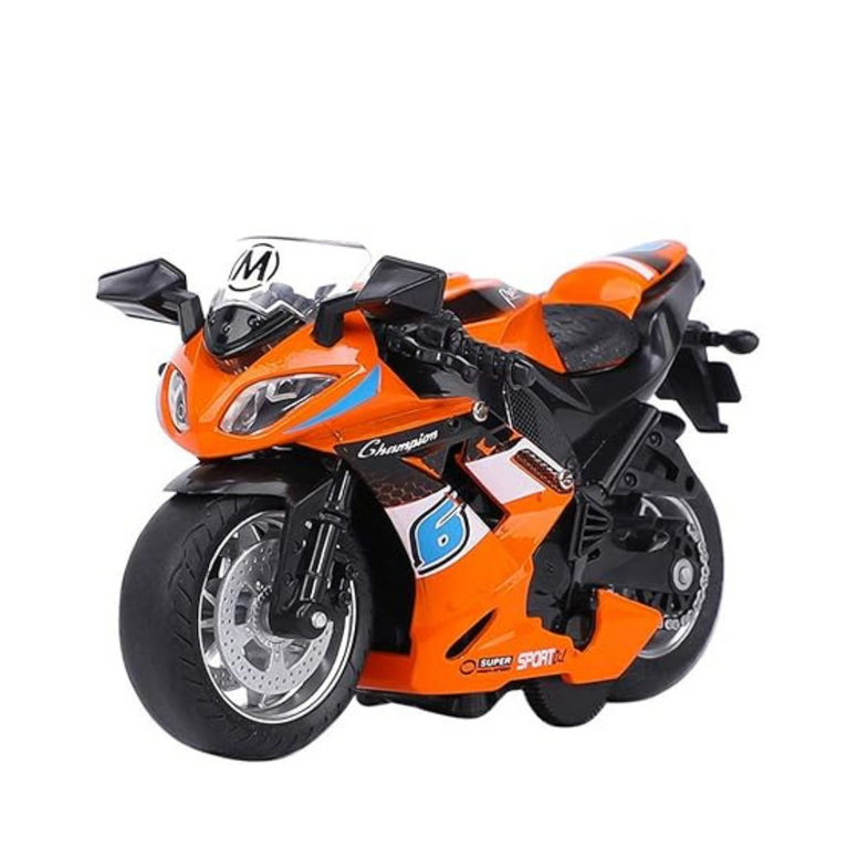 Ninos- Die-Cast Pull Back Model Toy Sports Bike with Sound & Light Lights Motorcycle
