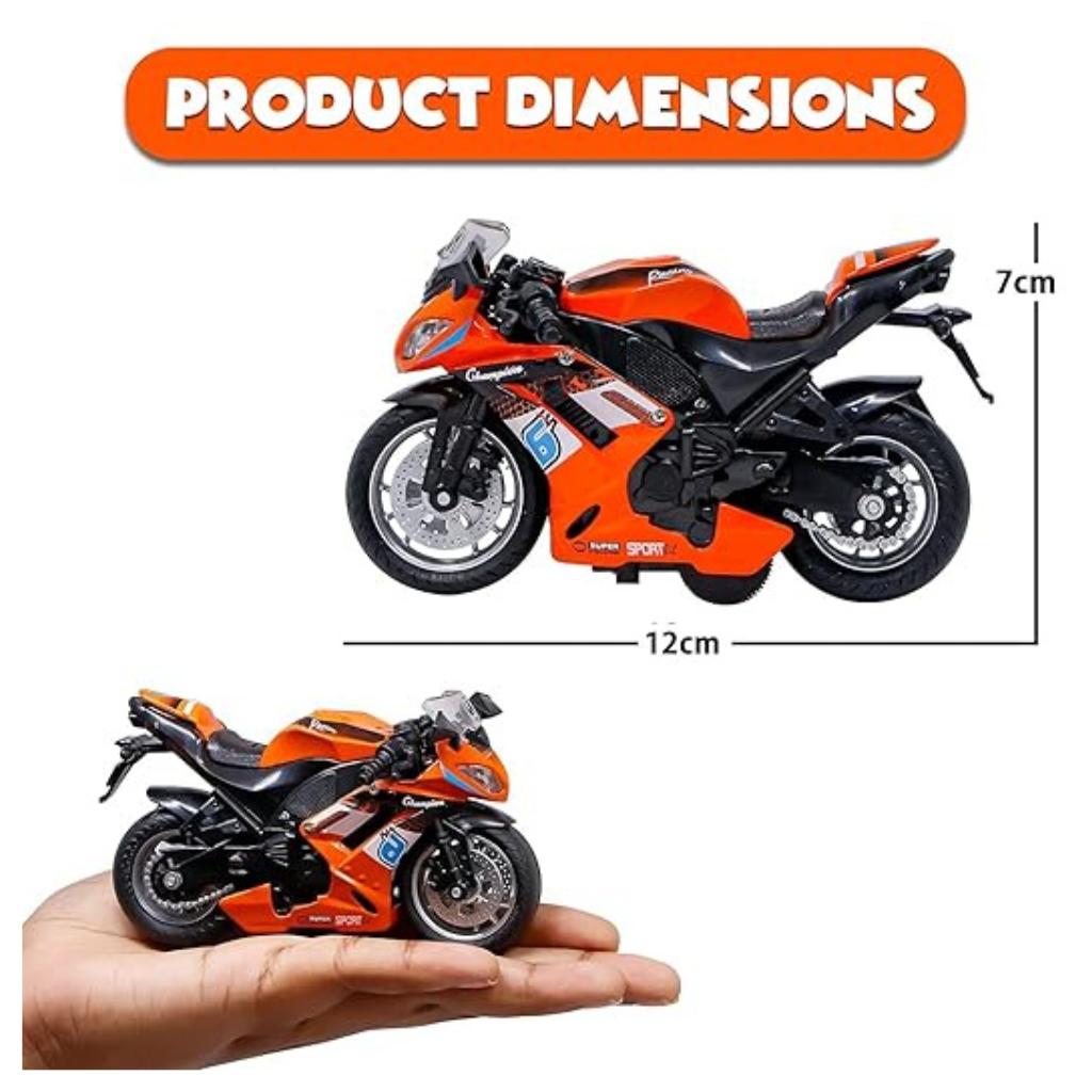 Ninos- Die-Cast Pull Back Model Toy Sports Bike with Sound & Light Lights Motorcycle