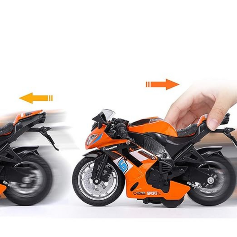 Ninos- Die-Cast Pull Back Model Toy Sports Bike with Sound & Light Lights Motorcycle