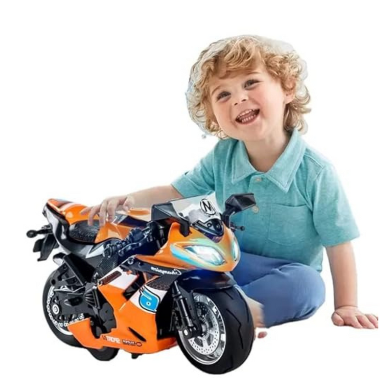 Ninos- Die-Cast Pull Back Model Toy Sports Bike with Sound & Light Lights Motorcycle