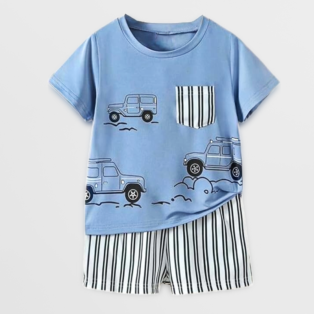 Chocolate Baby-Kids Cotton Knit Half Sleeves T-Shirt And Shorts Set With Jeep Print