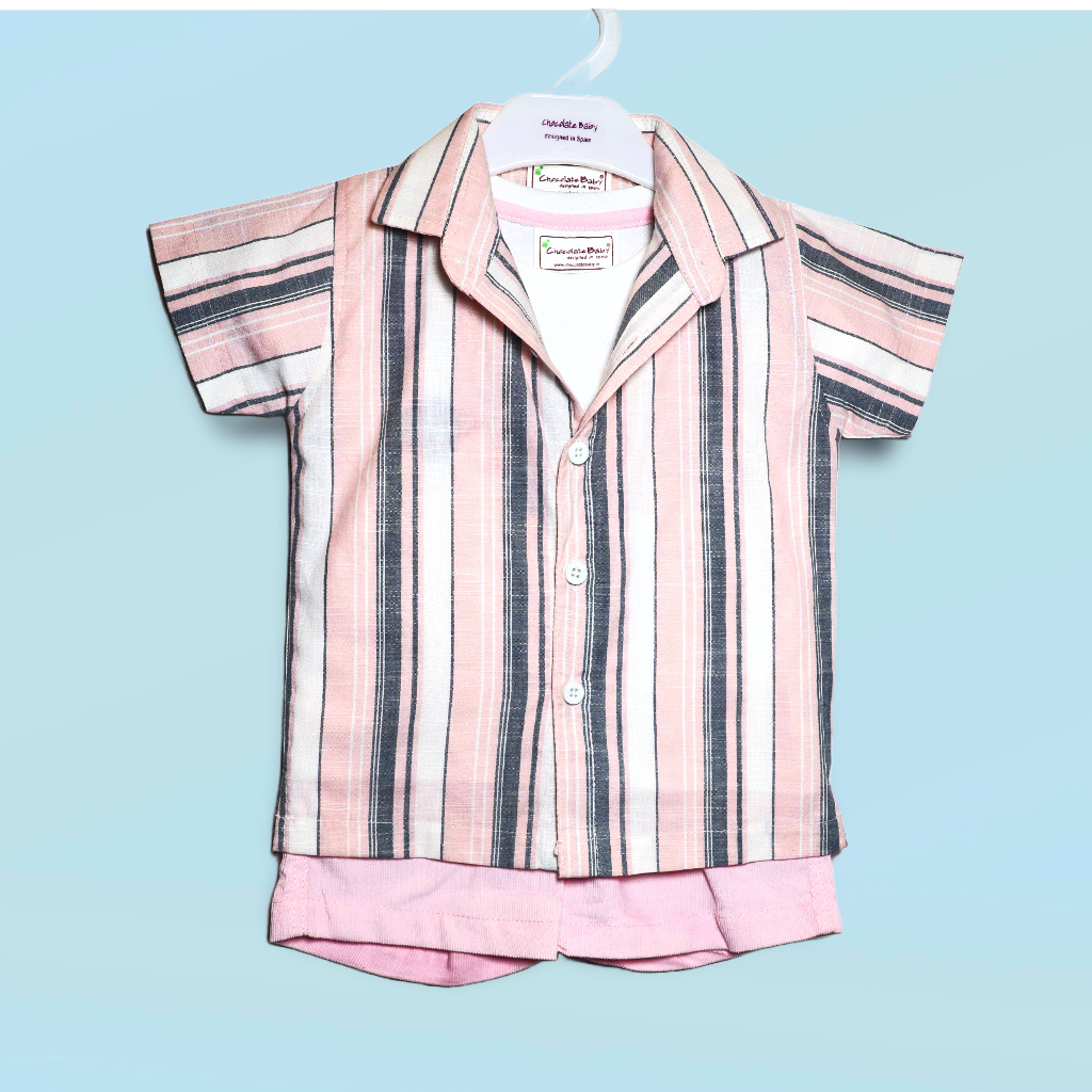 Chocolate baby- Knit Half Sleeves Party Shirt & Short Set With Space Rocket Printed T-Shirt