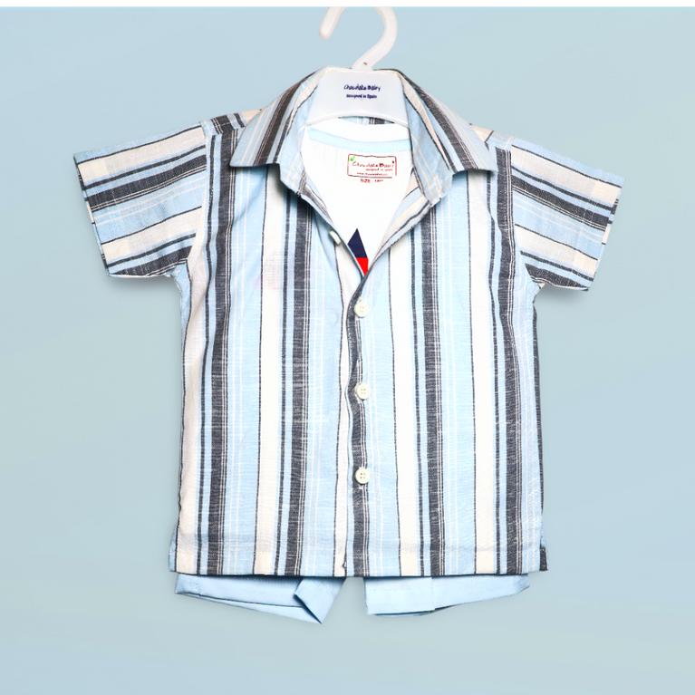 Chocolate baby- Knit Half Sleeves Party Shirt & Short Set With Space Rocket Printed T-Shirt