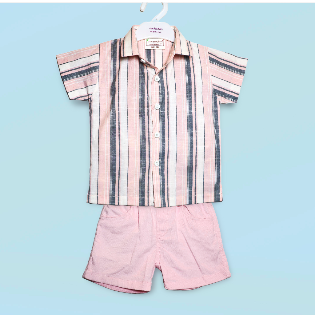 Chocolate baby- Knit Half Sleeves Party Shirt & Short Set With Space Rocket Printed T-Shirt