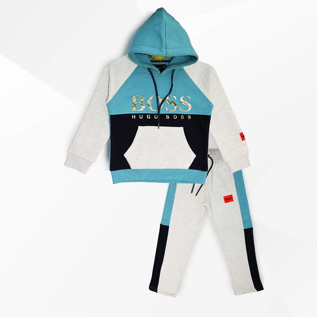 Boys Fleece Full Sleeves Winter Wear Hoodie & Lounge Pant Set Boss Print-Multicolor