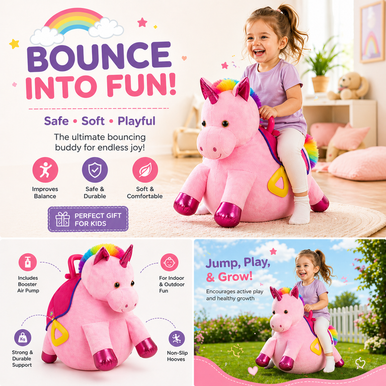 Unicorn Hopping Horse with Hop-Up Ball & Inflate Pump – Bouncy Fun for 6+ Years Kids!