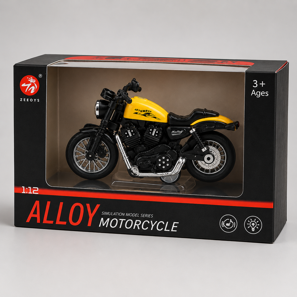 Die-Cast Alloy Motorcycle Toy Bike for Kids – Pull Back Action Mini Bike (Yellow & Black)