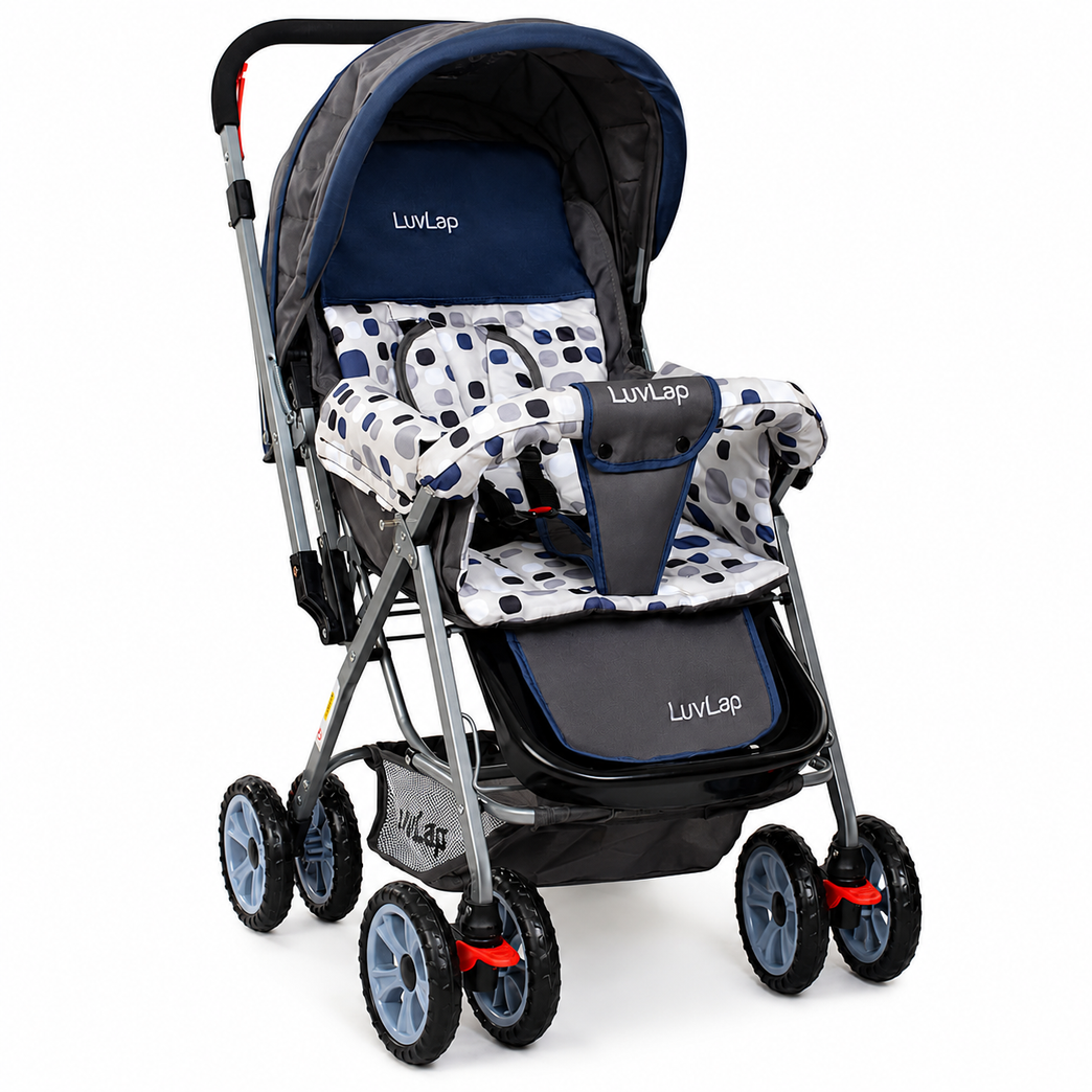 Baby Stroller for Kids with Reversible Handle & 5-Point Safety Harness – Foldable Lightweight Pram with Storage Basket | LuvLap Style